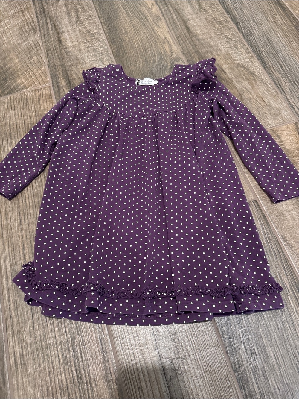 Lily & Londyn Purple with White Polka Dot Ruffle Long-Sleeve Dress - size 8